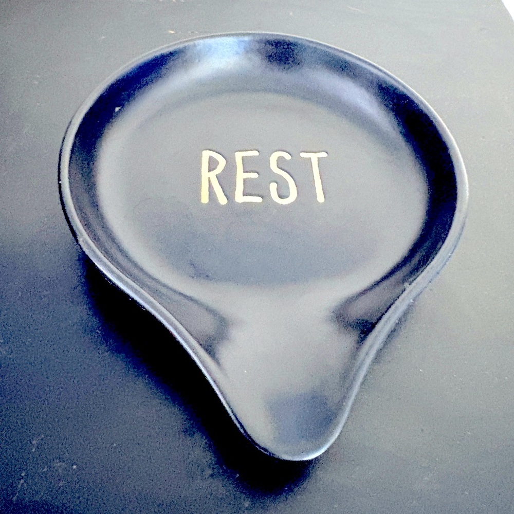 Rae Dunn style spoon rest. REST. Ceramic.